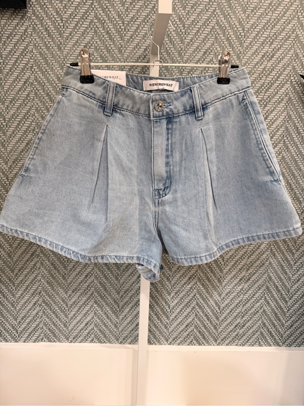Pleated Denim Shorts